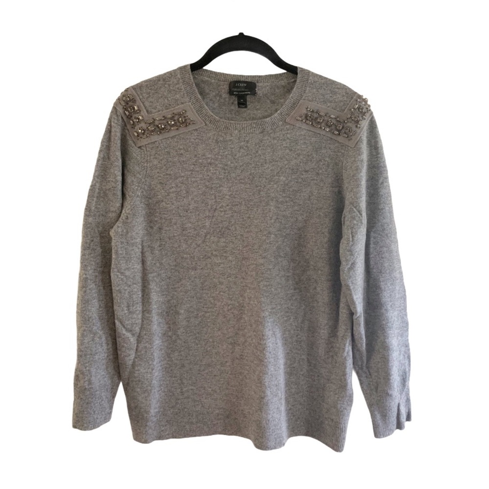 J.CREW embellished shoulder gray sweater